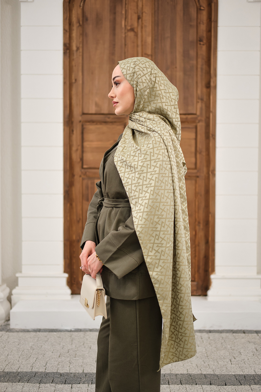 Geometrik Desen Şal Küf Yeşil