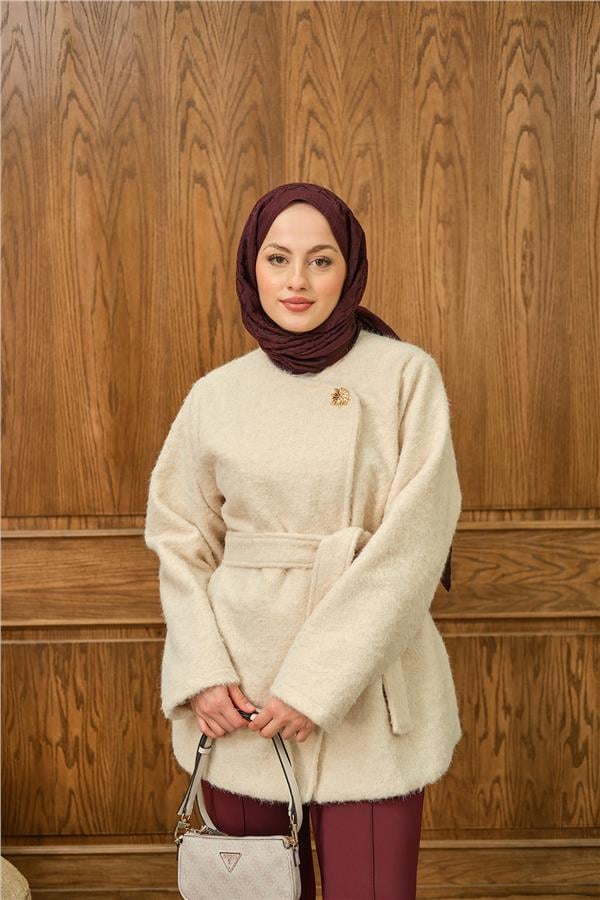 Gold Düğme Detay Ceket Krem