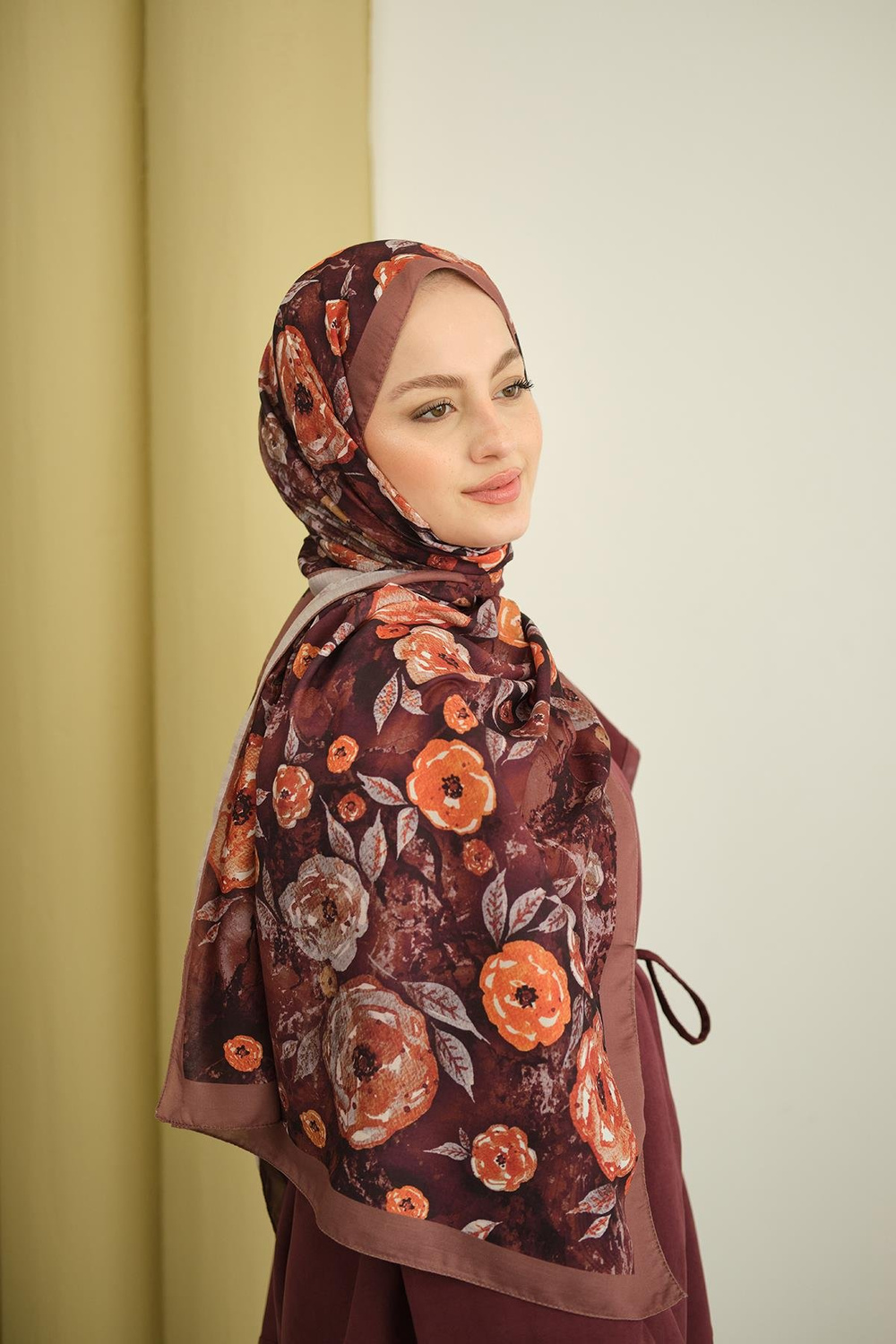 Gül Desen Soft Şal Kahverengi