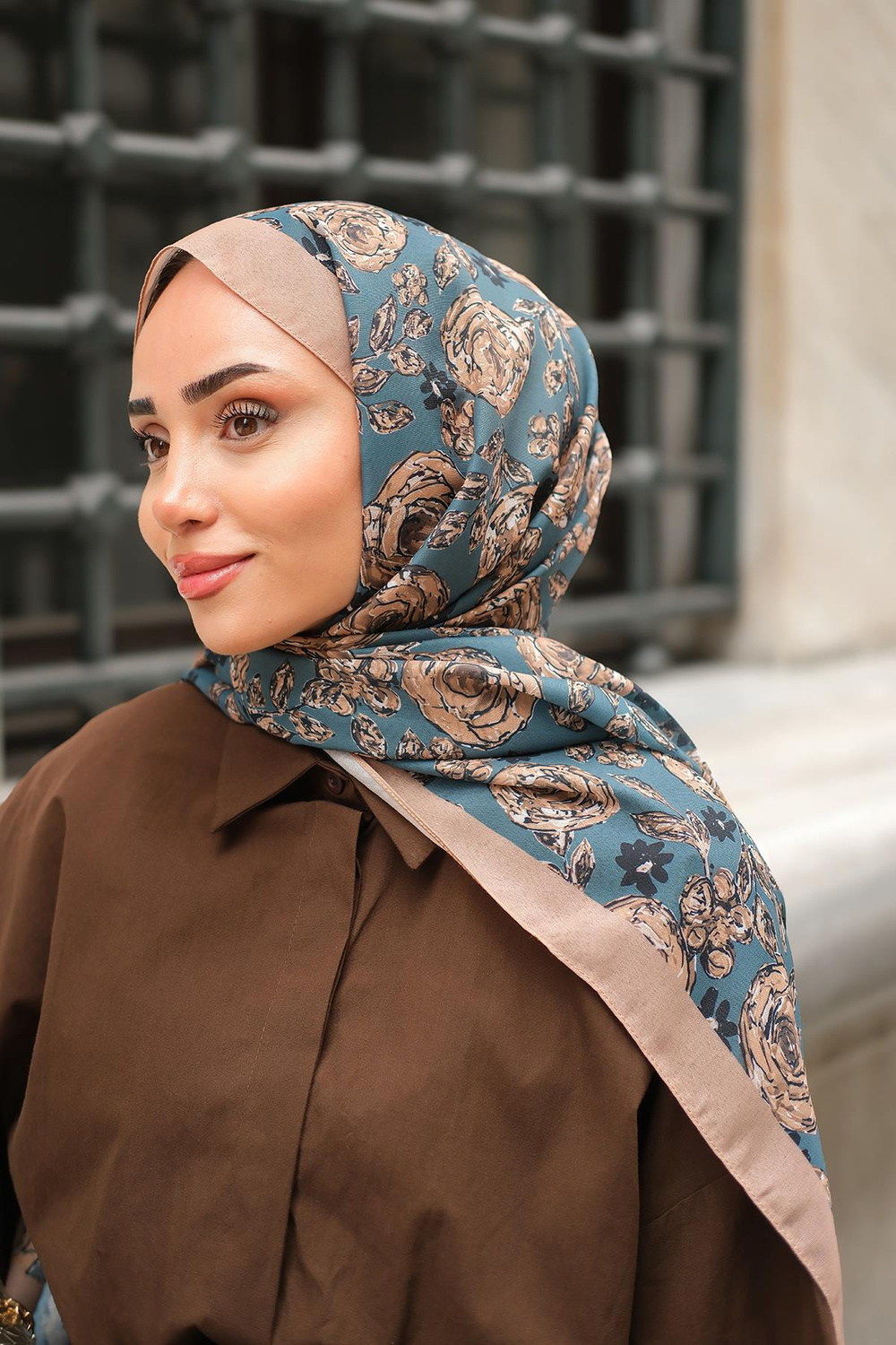 Gül Desen Soft Şal Petrol Yeşil