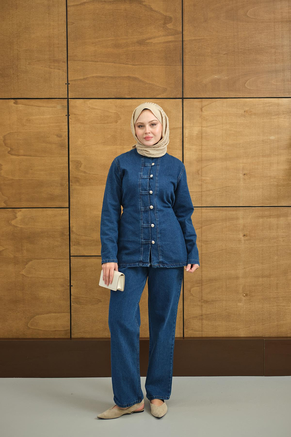 Gümüş Düğme Detaylı Takım Mavi