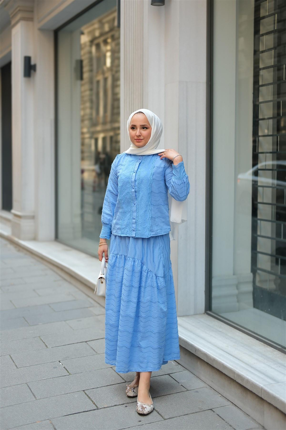 Güpür Detaylı Takım Mavi