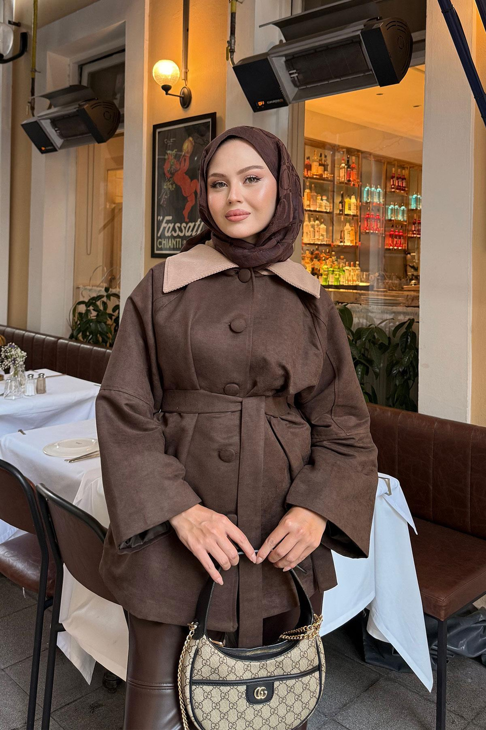 Kadife Kaplama Garnili Trenç Acı Kahve