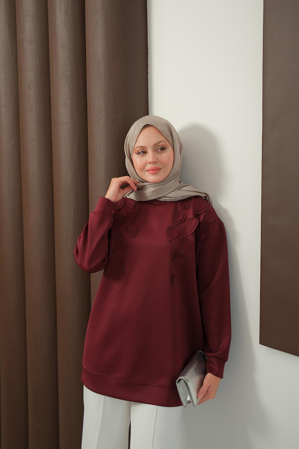 Kalp Detaylı Tunik Bordo