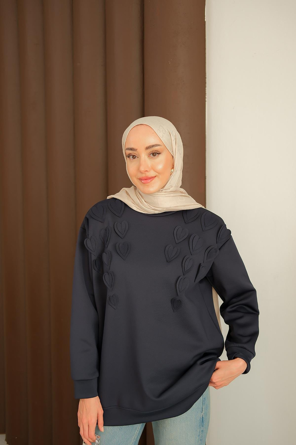 Kalp Detaylı Tunik Lacivert
