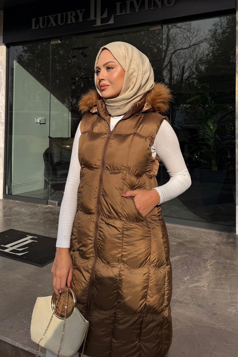 Kapüşonlu Şişme Yelek Taba