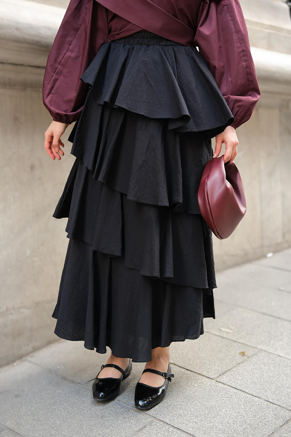 Kat Kat Valonlu Etek Siyah