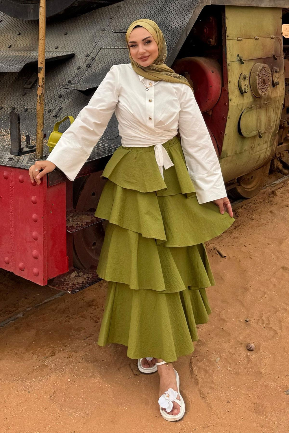 Kat Kat Valonlu Etek Yeşil