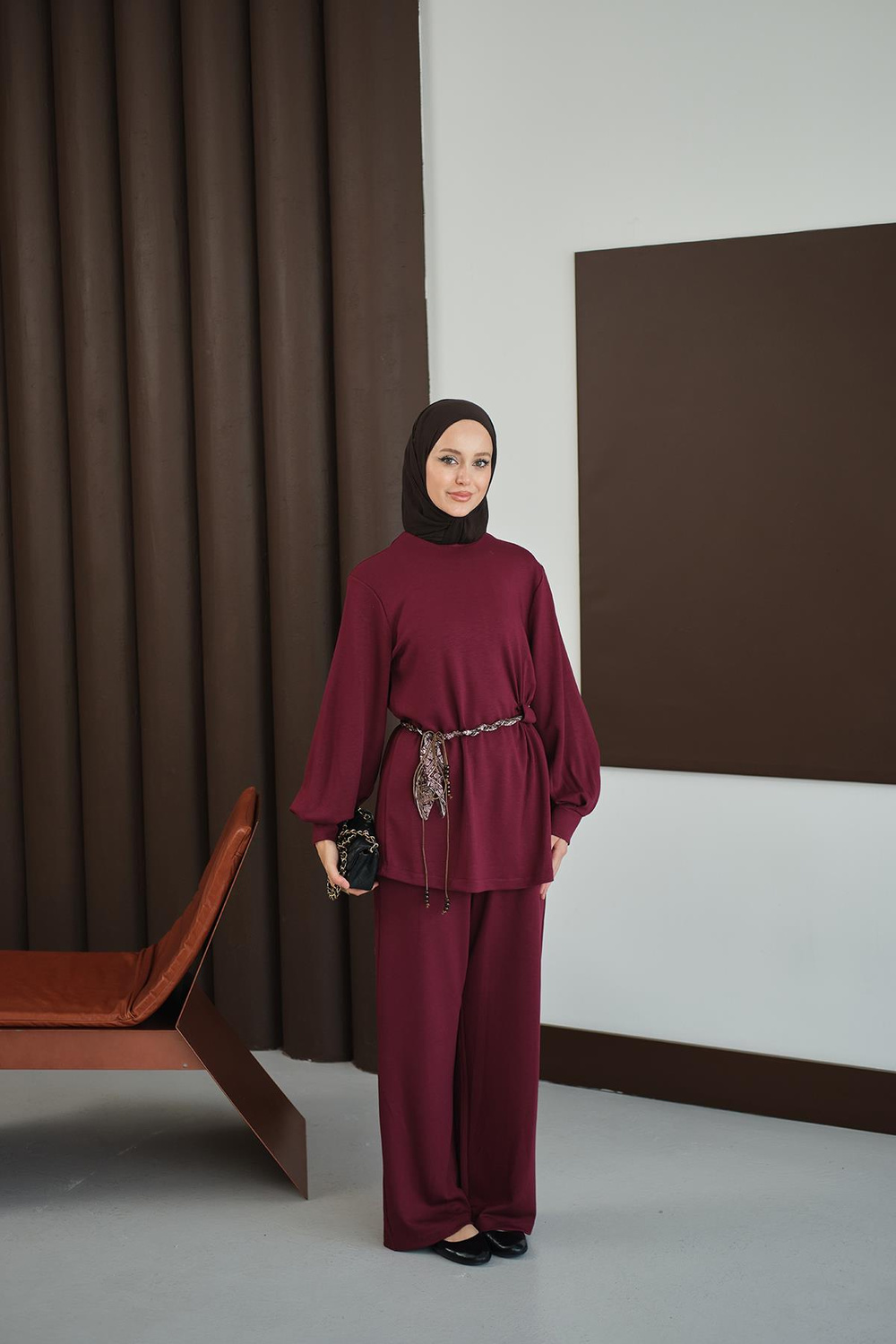 Kemeri Desenli Takım Bordo