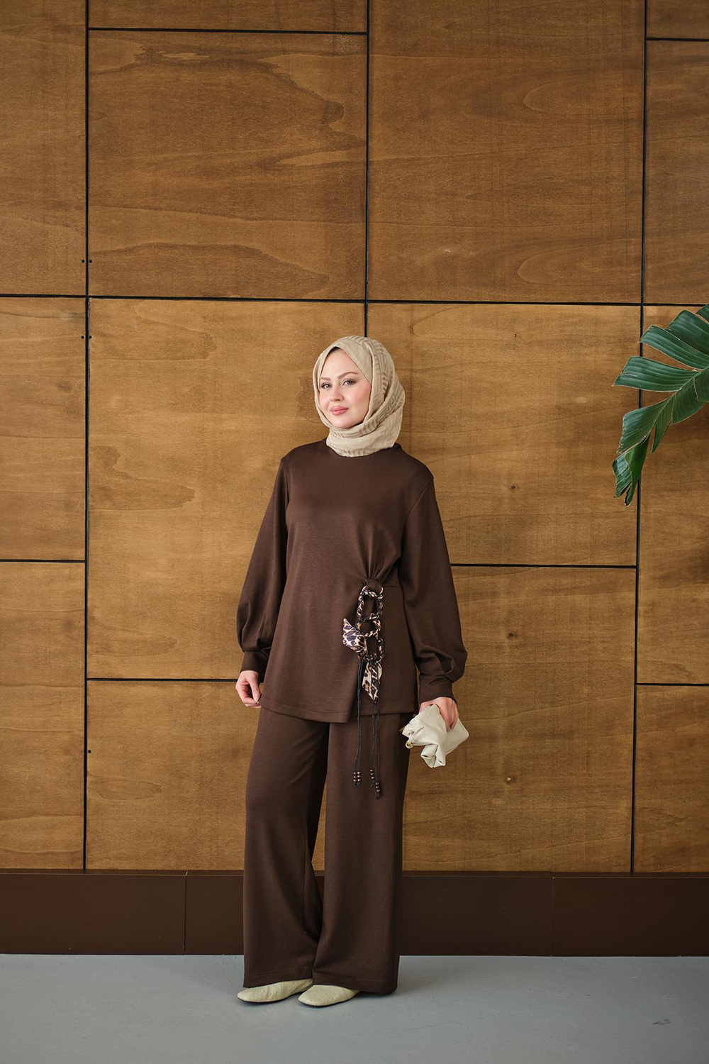 Kemeri Desenli Takım Kahverengi