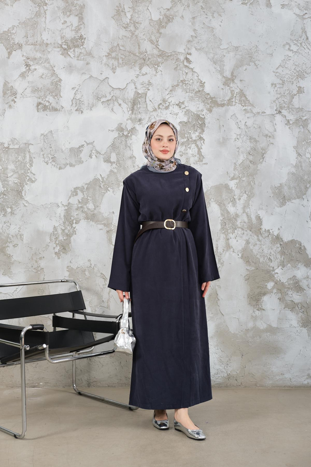 Kemerli Elbise Lacivert