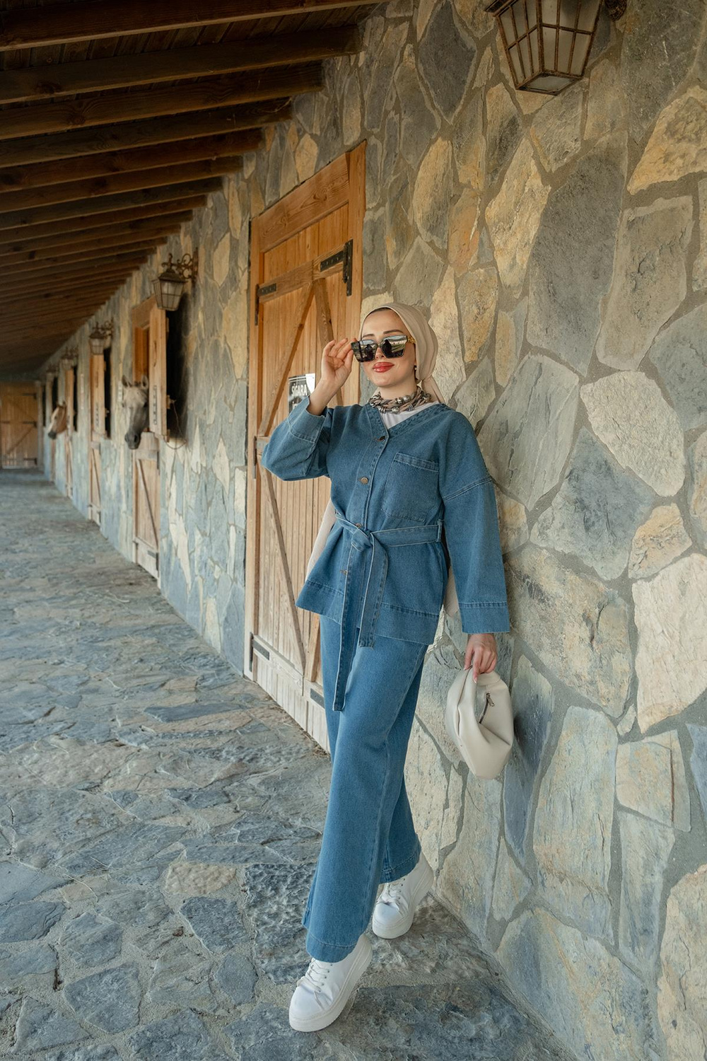 Kemerli Kot Takım Açık Mavi