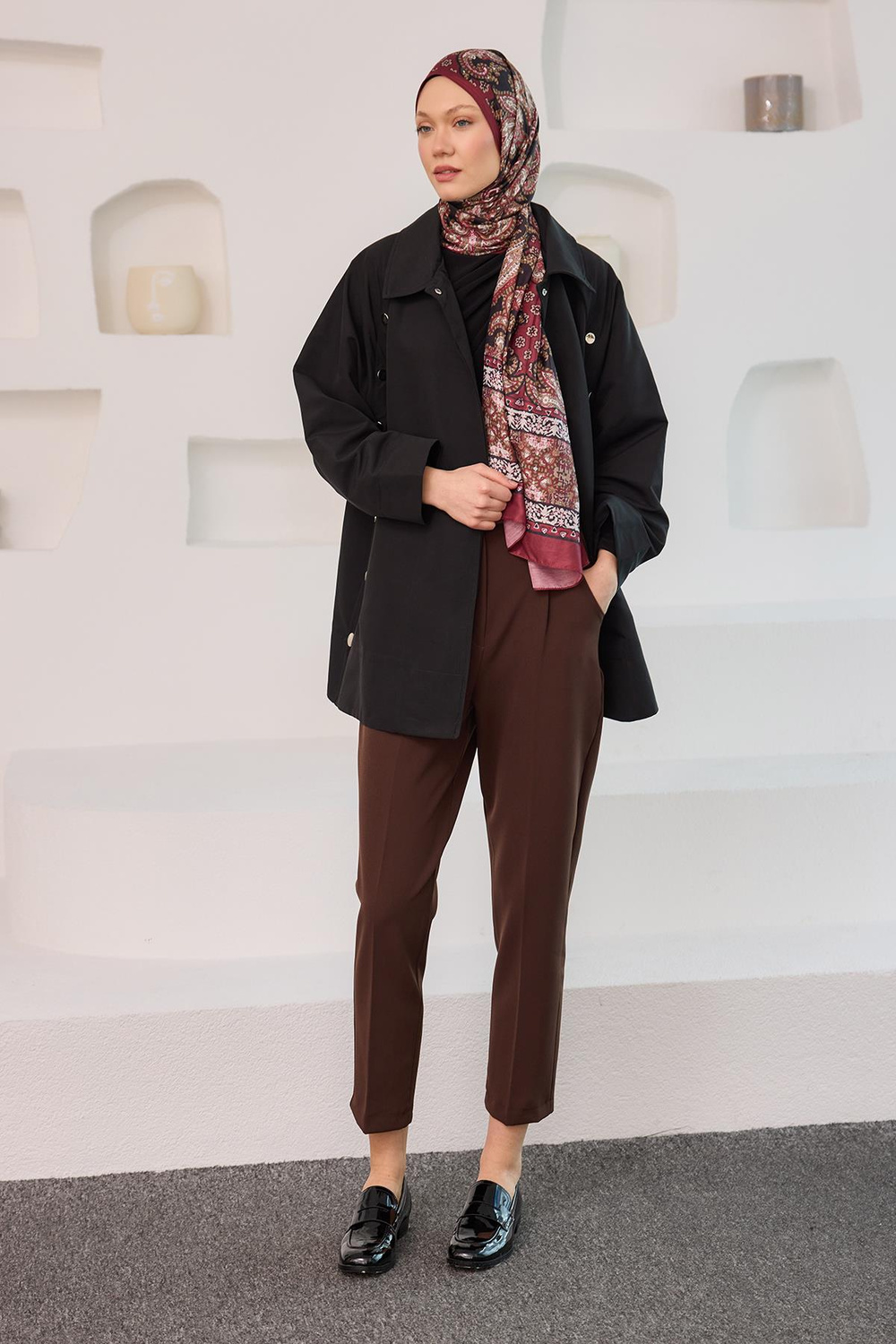 Kemerli Yüksek Bel Kumaş Pantolon Kahverengi