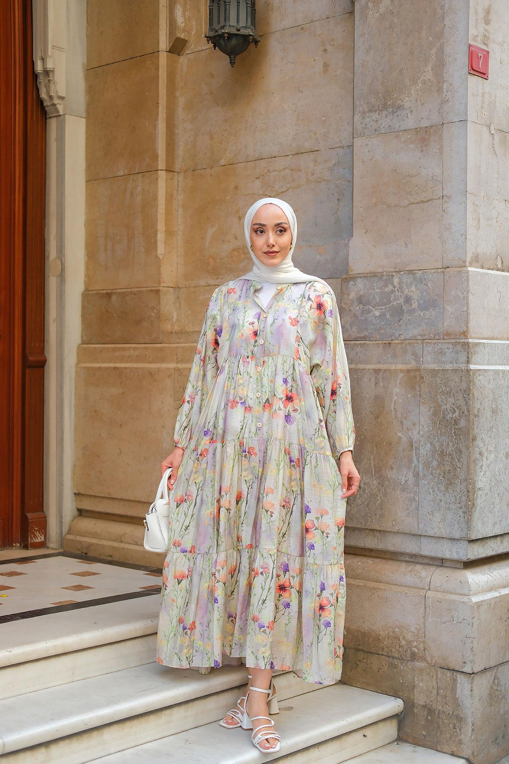 Kır Çiçeği Desenli Elbise Yeşil