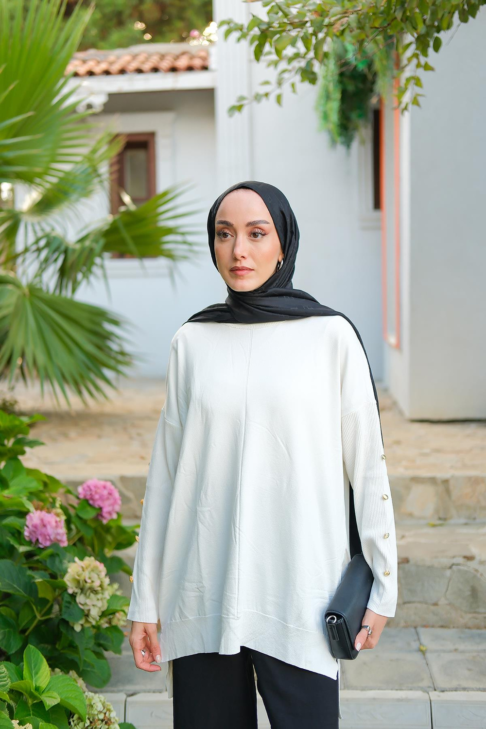 Kolları Düğme Detaylı Tunik Ekru