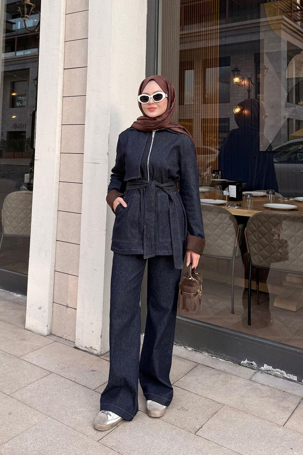 Kolları Süet Detay Takım Lacivert