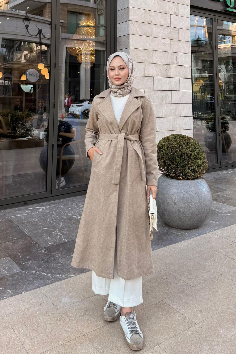 Kruvaze Kaşe Trenç Krem