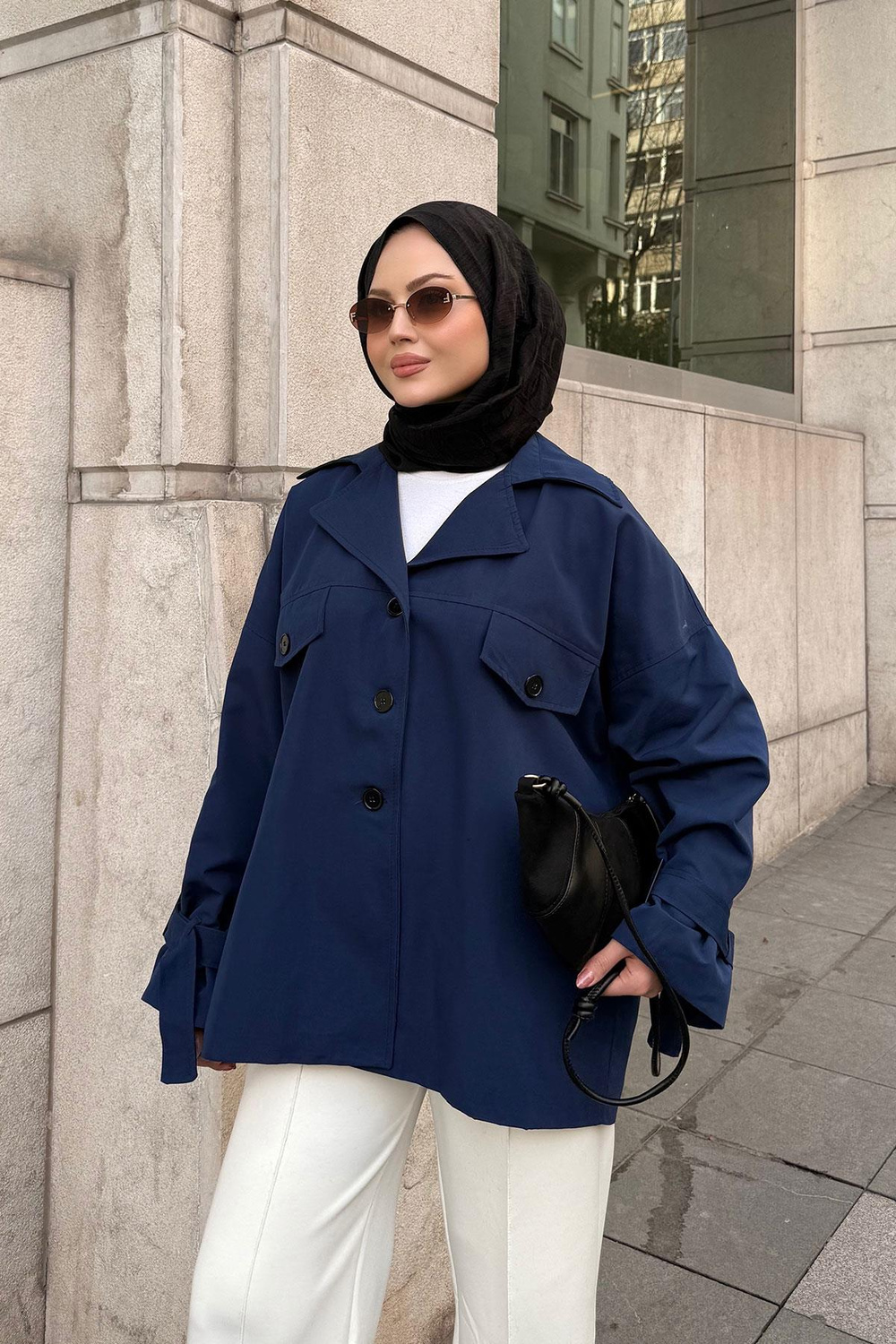 Kruvaze Yaka Trenç Lacivert