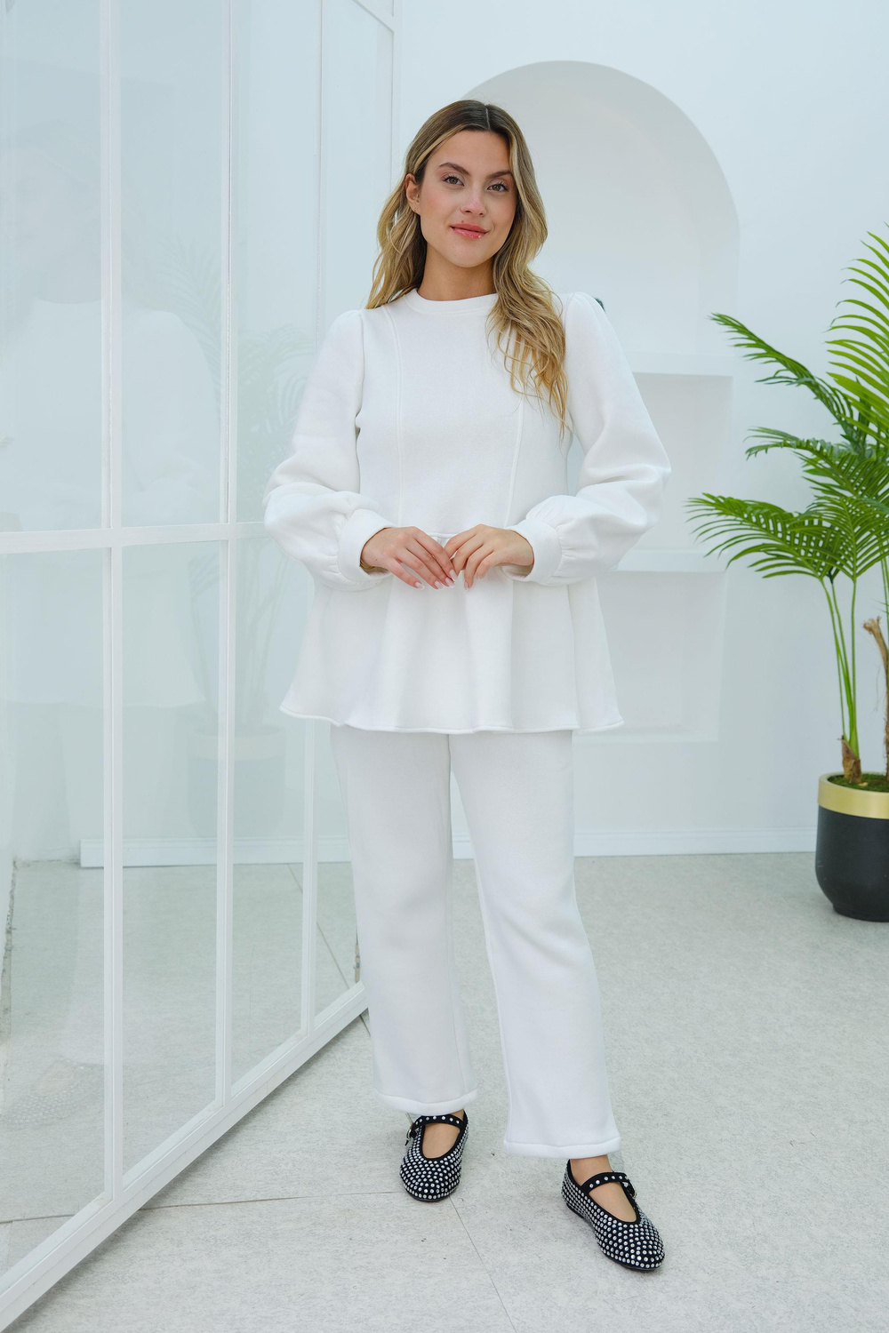 Kuplu Geniş Form Takım Ekru