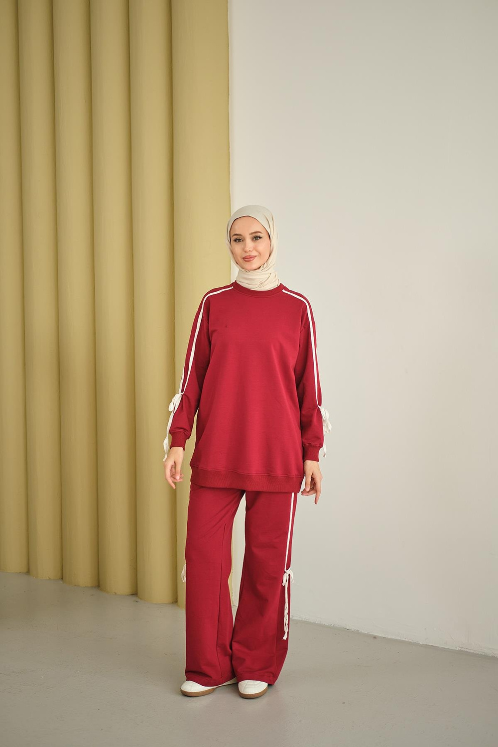 Kurdele Detay İkili Takım Bordo