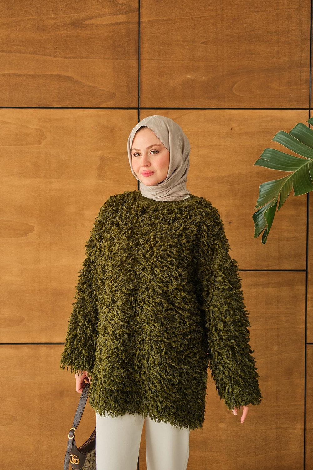 Kürk Detay Kazak Haki Yeşil