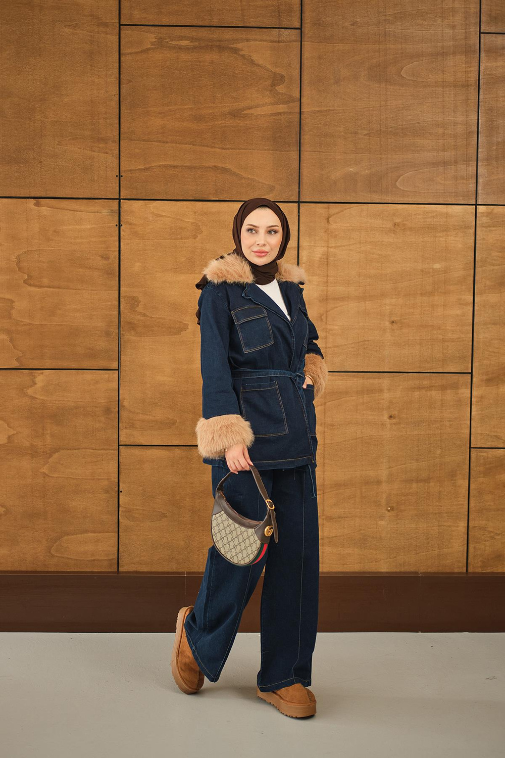 Kürk Detay Kot Takım Lacivert