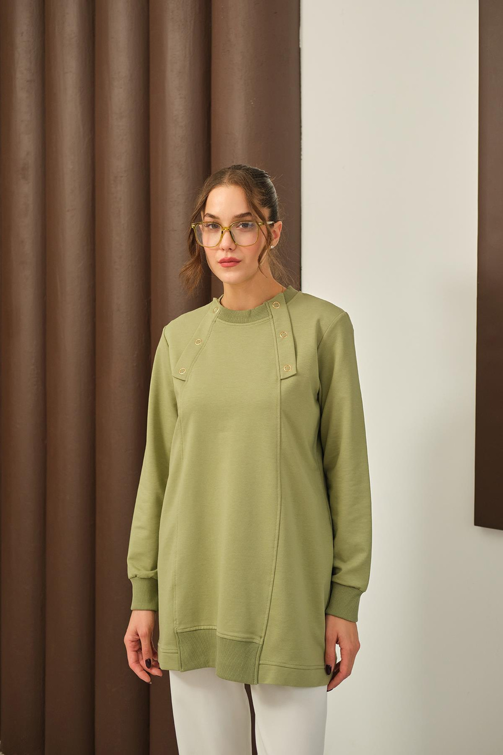 Kuş Gözü Detaylı Tunik Yeşil