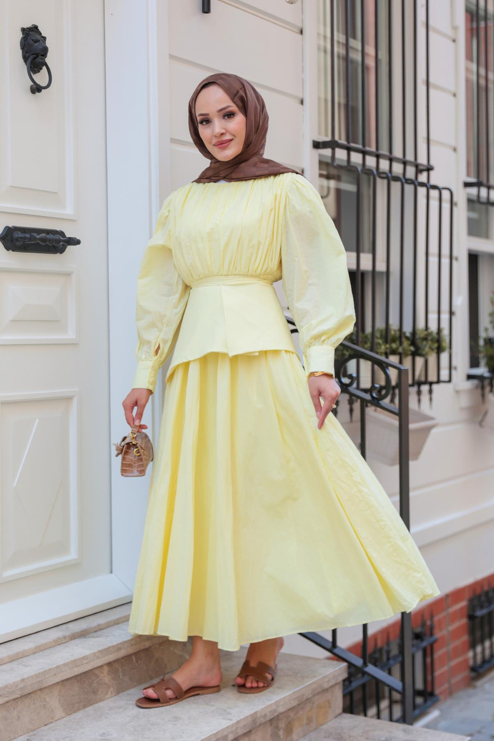 Kuşaklı Kraş Elbise Sarı