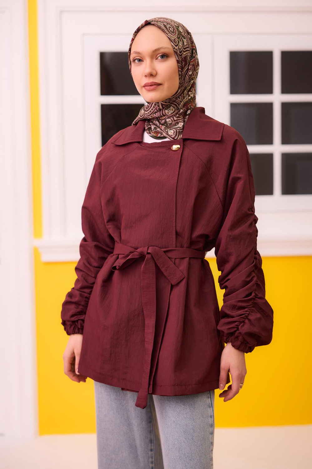 Martha Kol Ve Sırt Büzgülü Ceket  Bordo