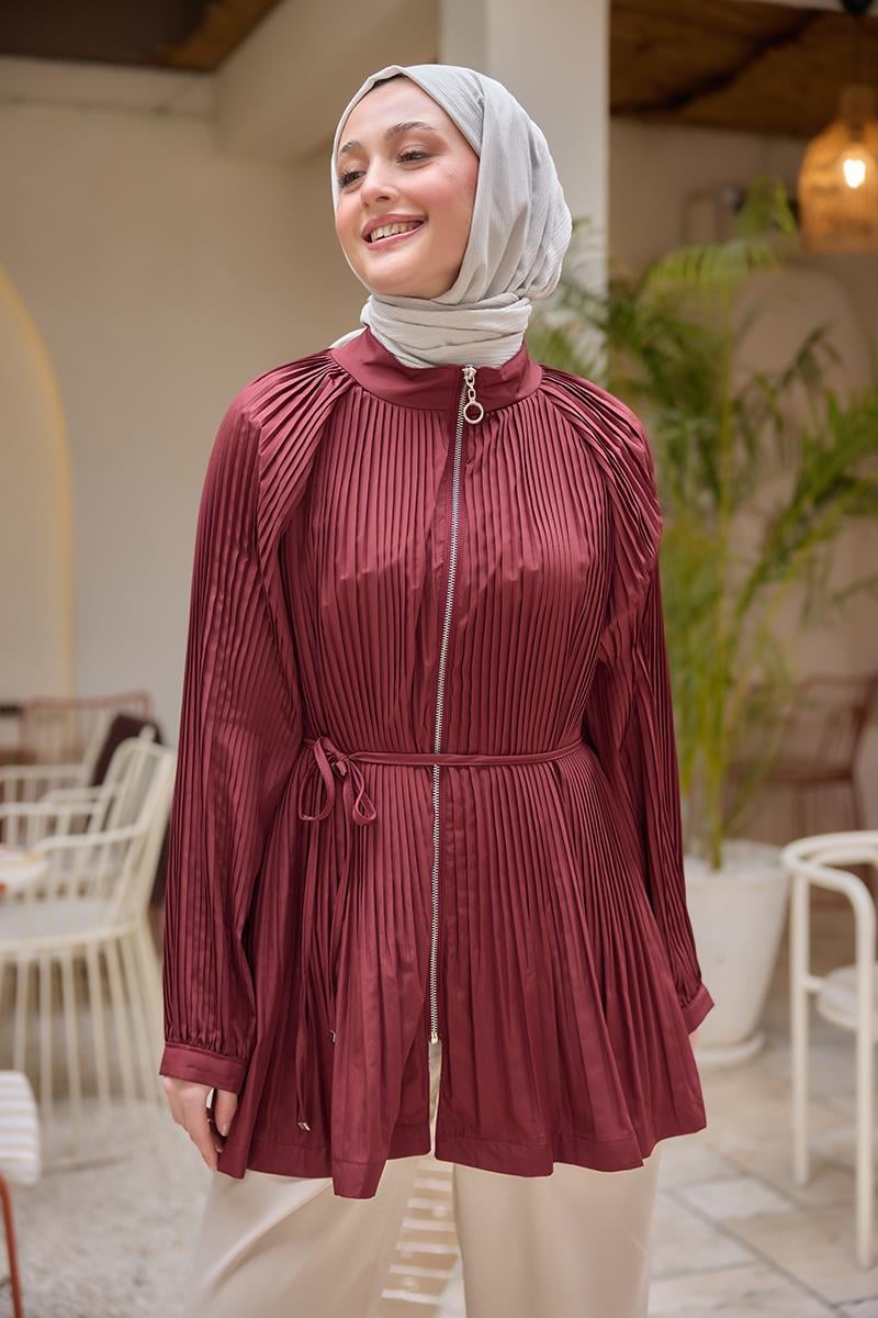 Micro Pileli Kısa Trenç Bordo