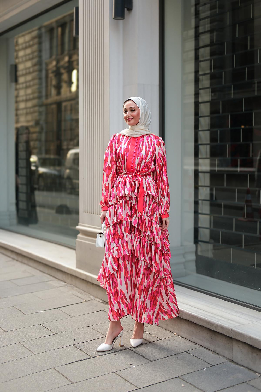 Mirami Desenli Jakar Elbise Kırmızı