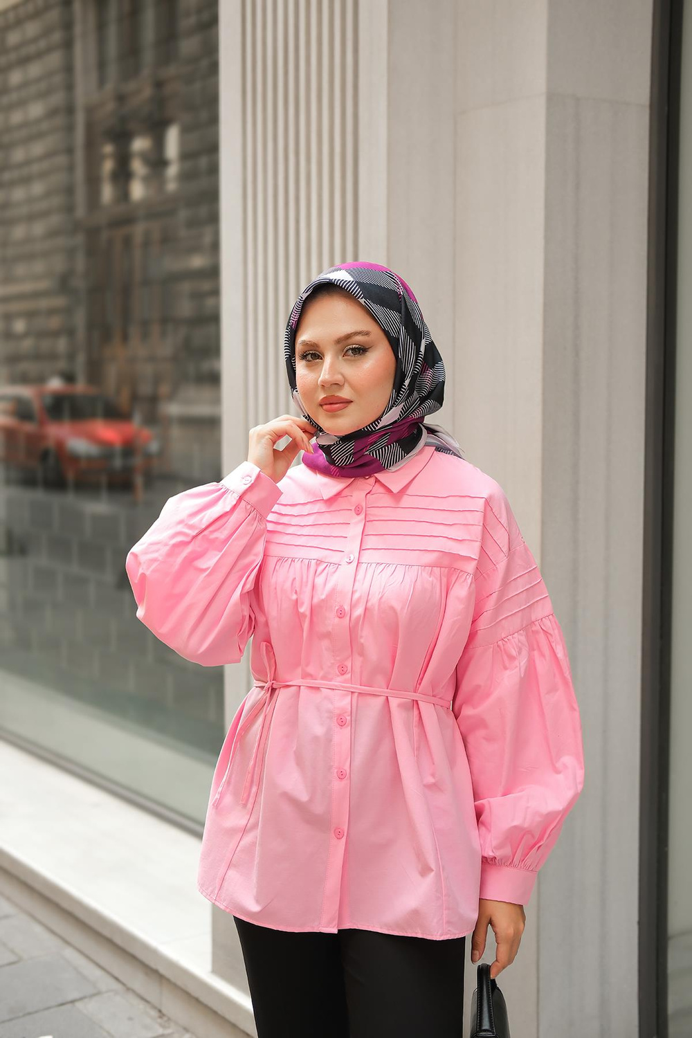 Nervur Detaylı Poplin Gömlek Pembe