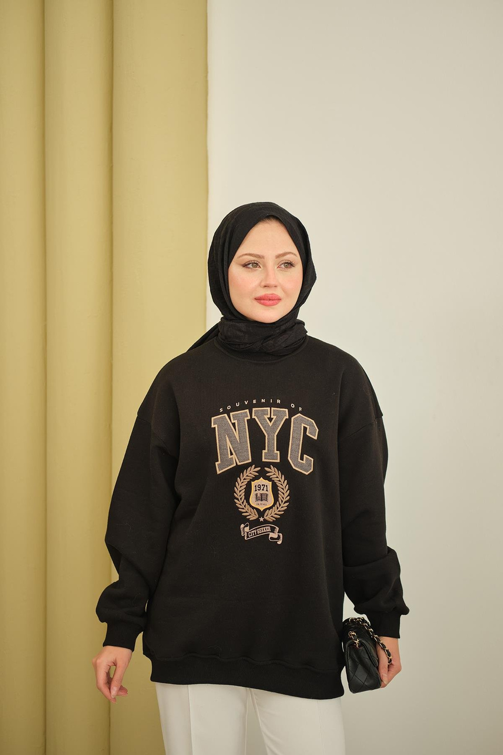 NYC Baskılı Sweat Siyah