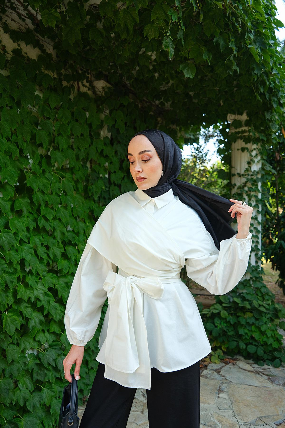 Omuz Bağlamalı Poplin Gömlek Beyaz