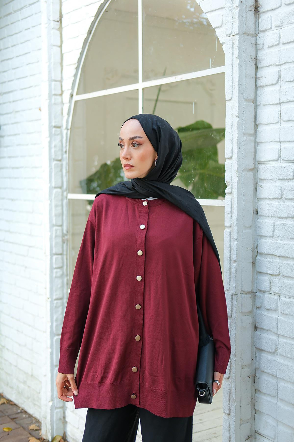 Ön Düğmeli Hırka Bordo