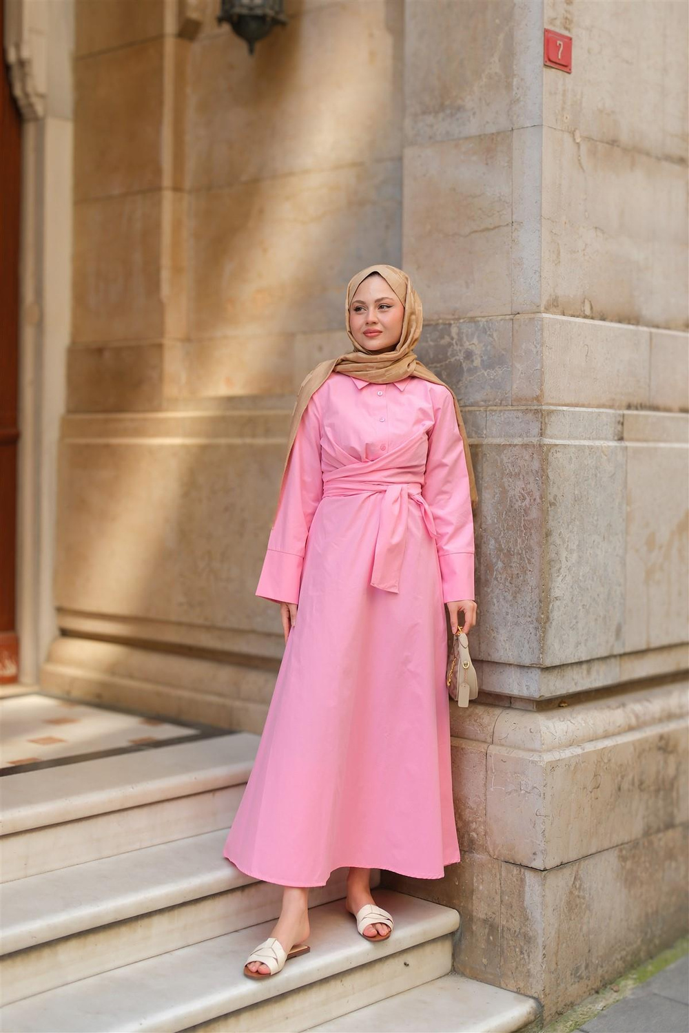 Önden Bağlamalı Elbise Pembe