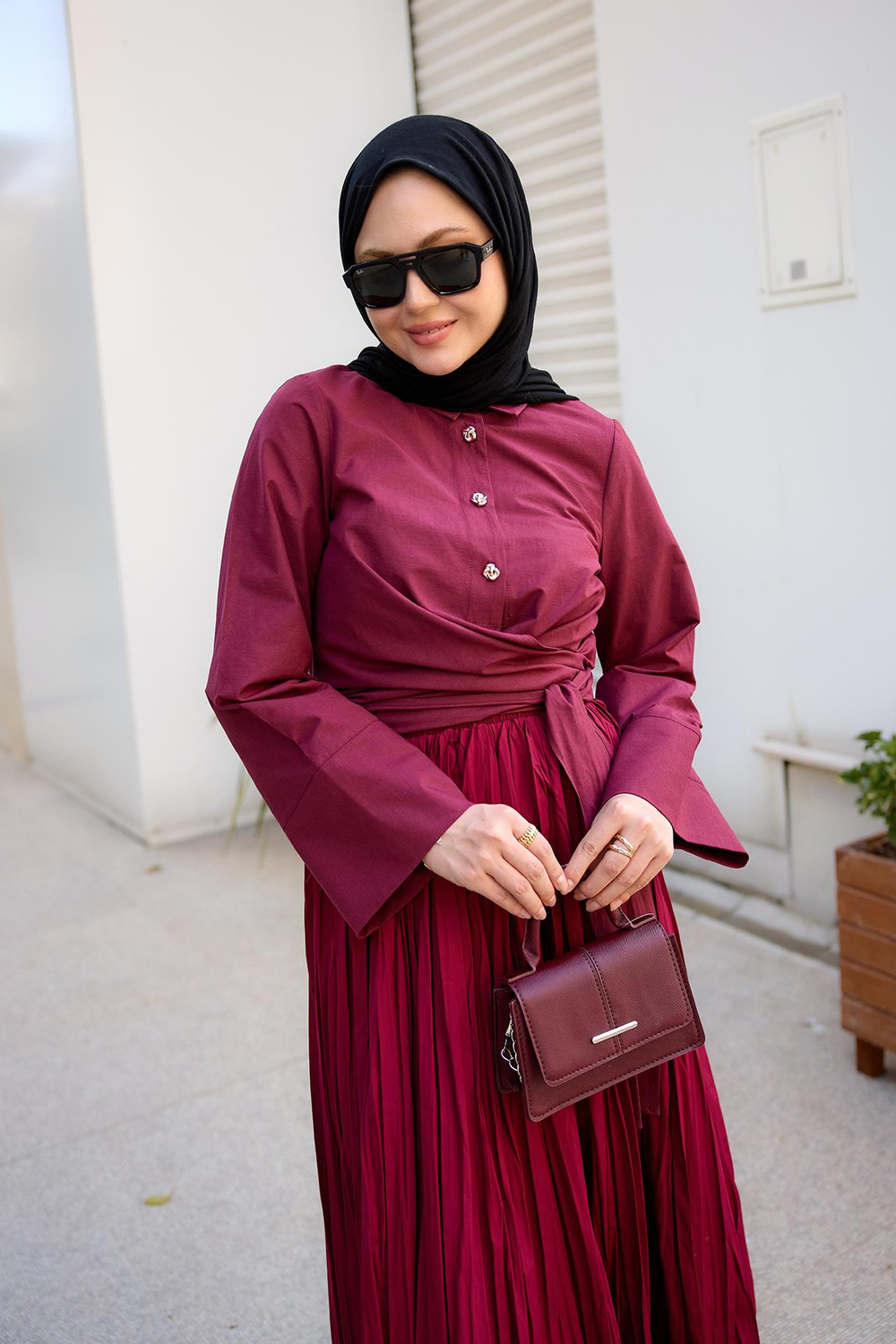 Önden Bağlamalı Gömlek Bordo