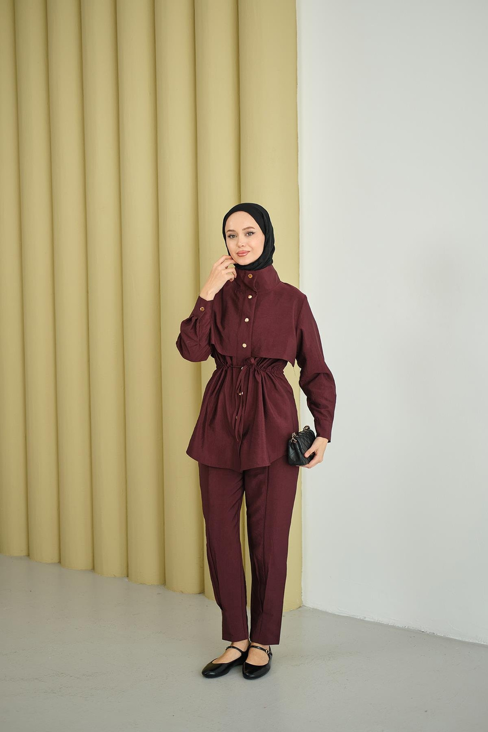 Parça Detaylı Beli Tünelli Takım Mürdüm