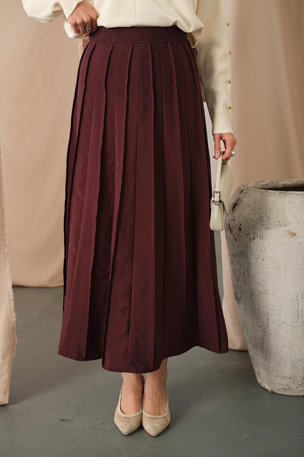 Parçalı Cupra Etek Bordo