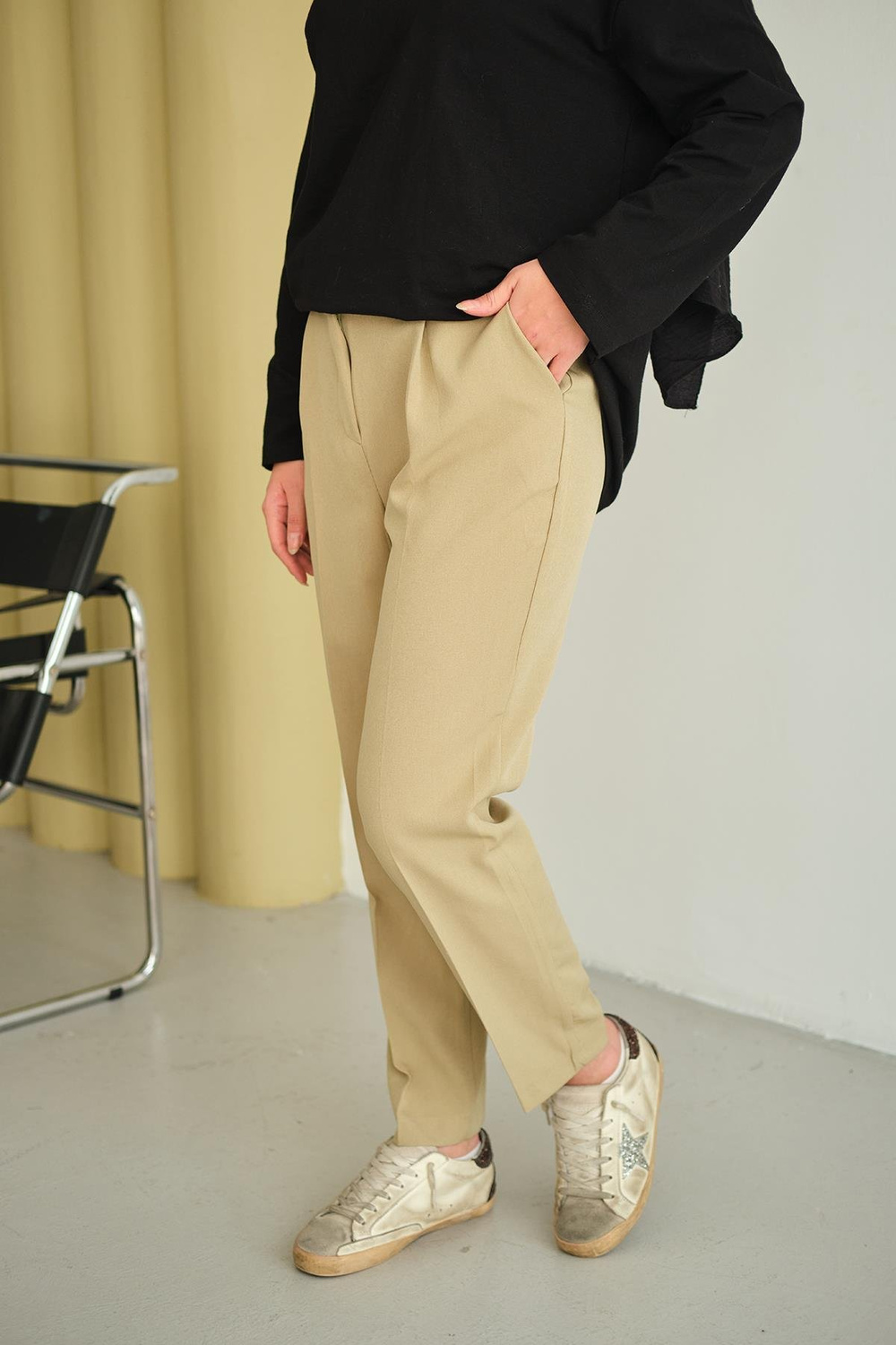 Pileli Düz Paça Pantolon Yeşil