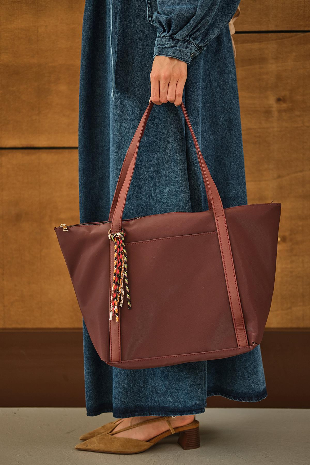 Püskül Detay Çanta Bordo