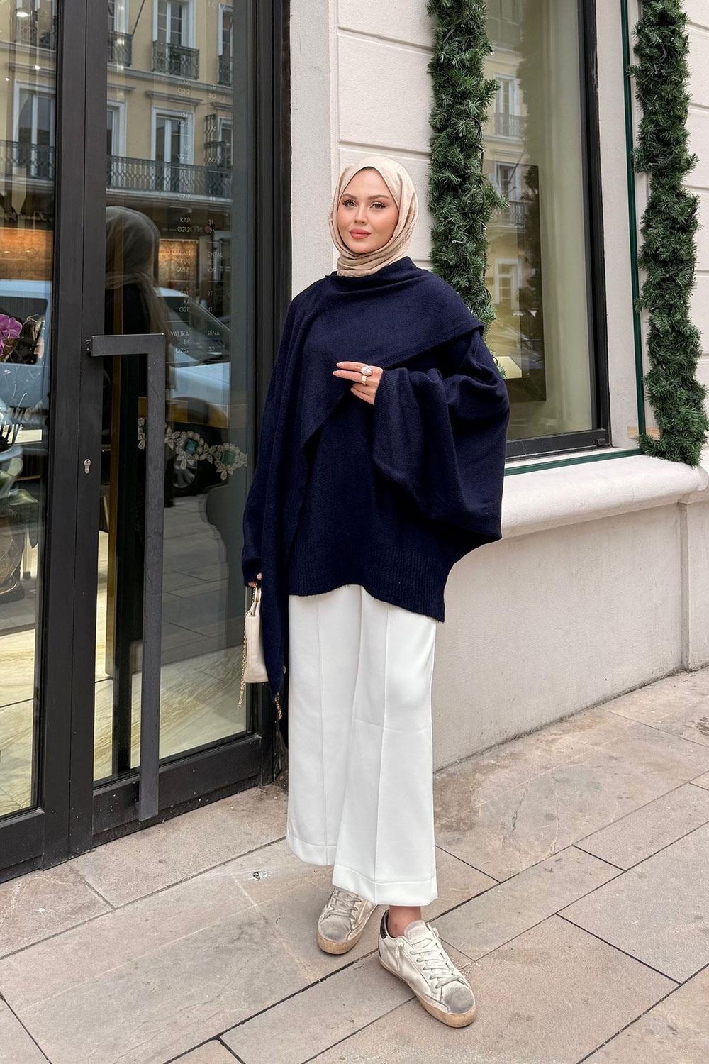 Şal Detaylı Kazak Lacivert