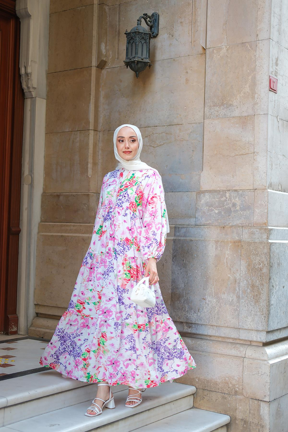 Şekil Desen Elbise Fuşya