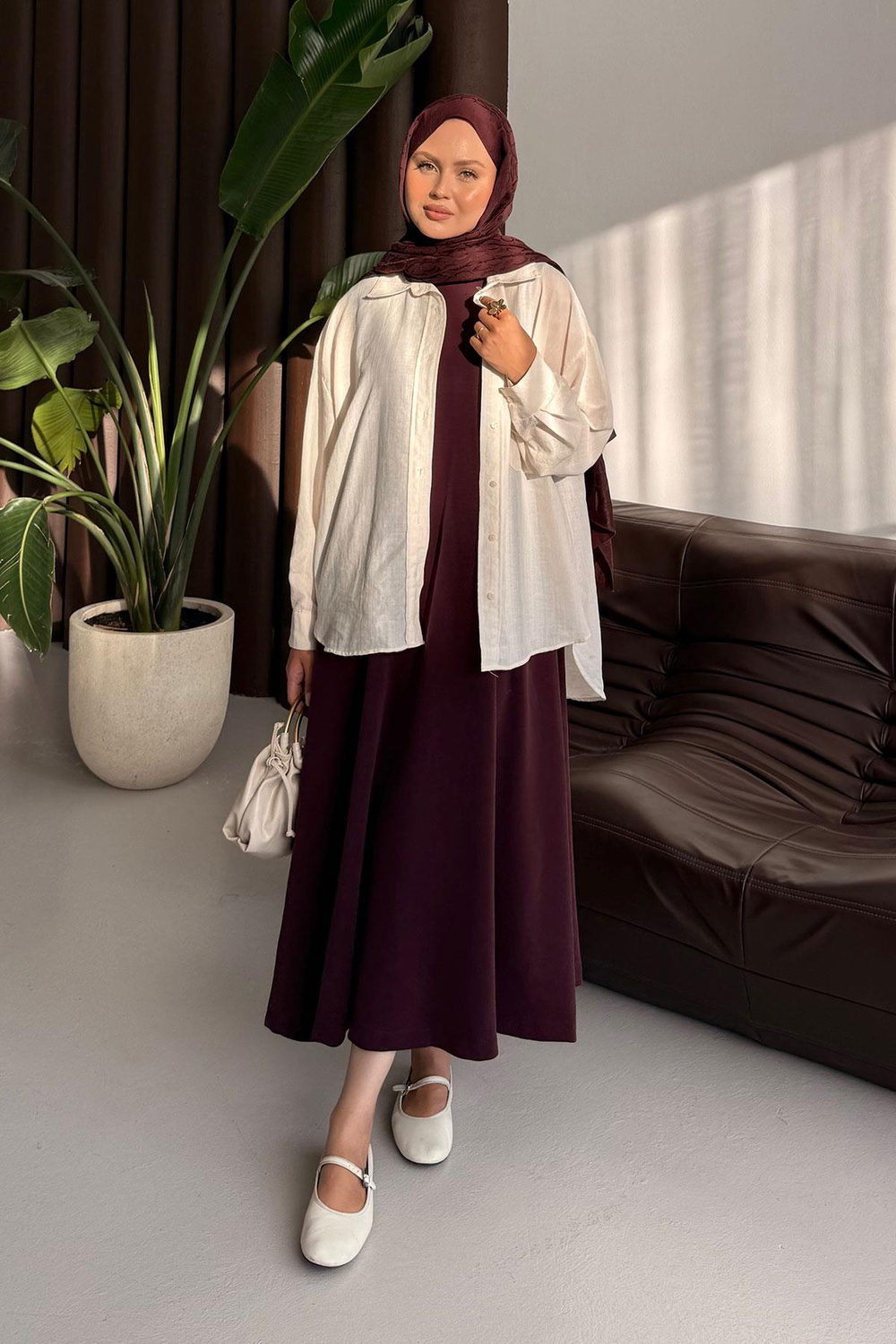 Sıfır Kol Elbise Bordo