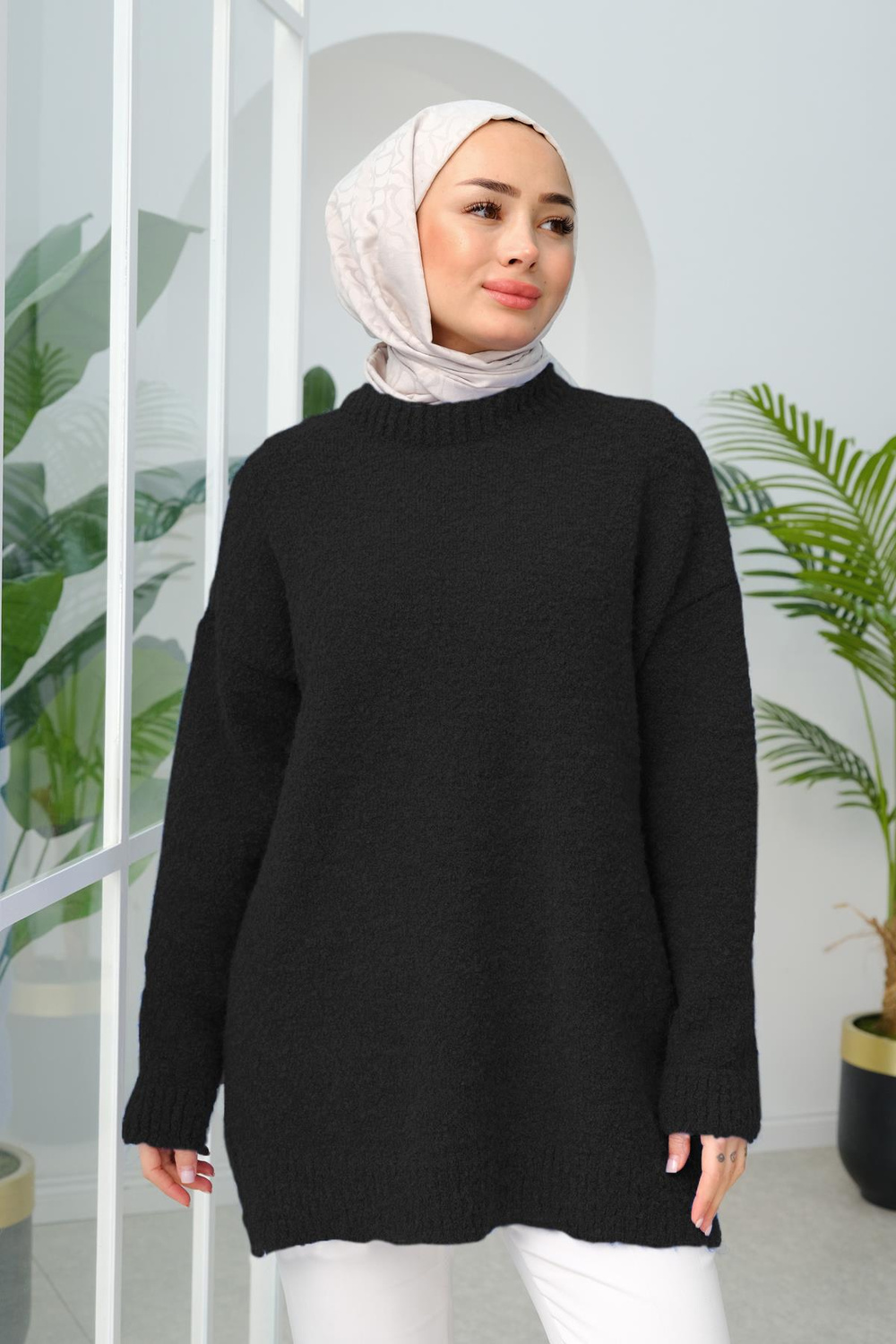 Sim Detay Triko Kazak Siyah