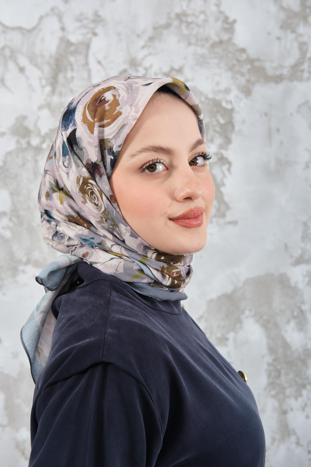 Soyut Pastel Desen Eşarp Küf Yeşil