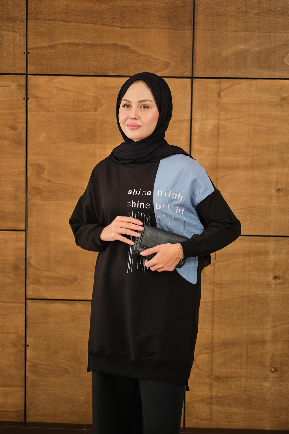 Taş Detay Garnili Tunik Siyah