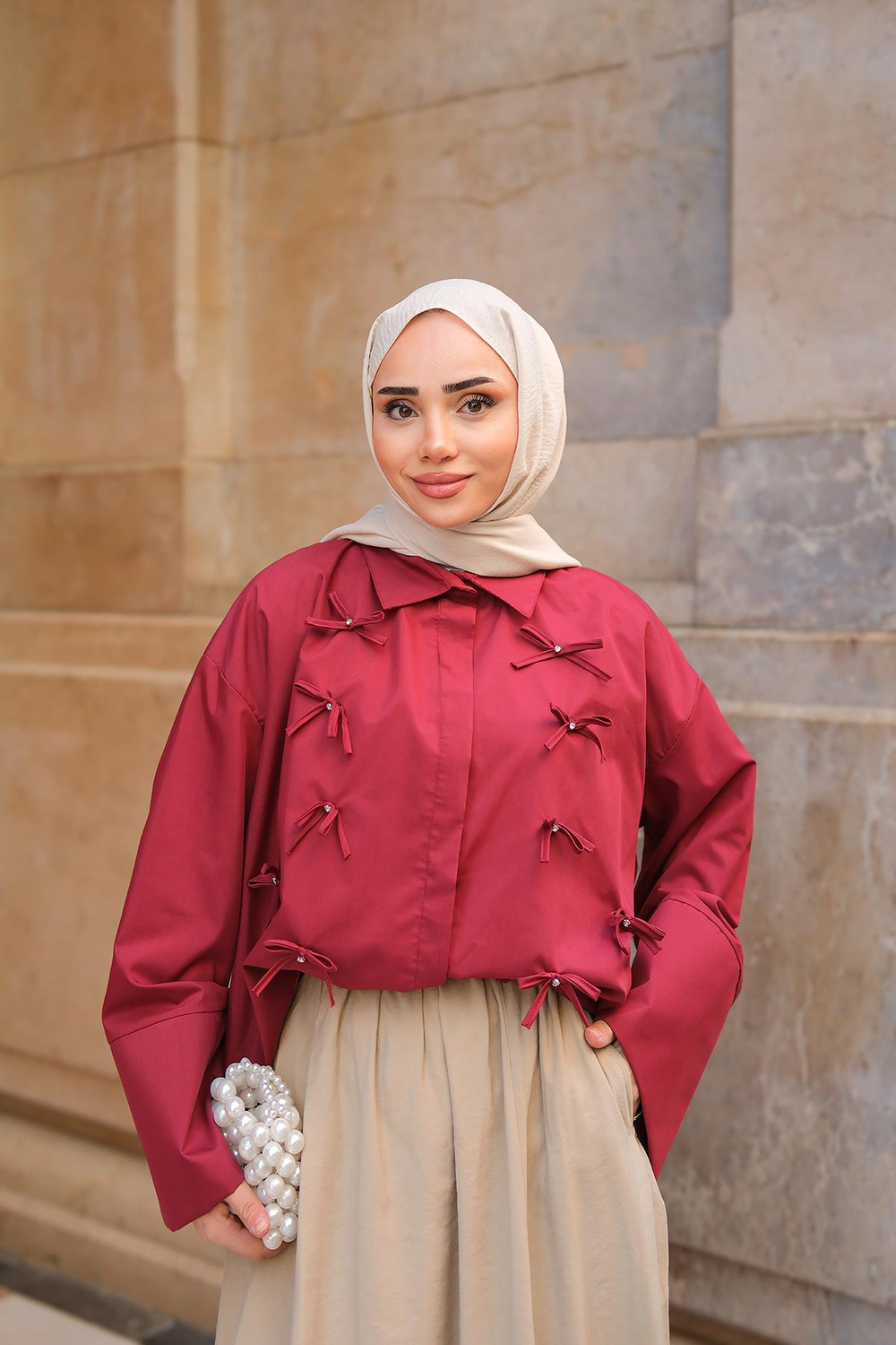 Taş Fiyonk Gömlek Bordo