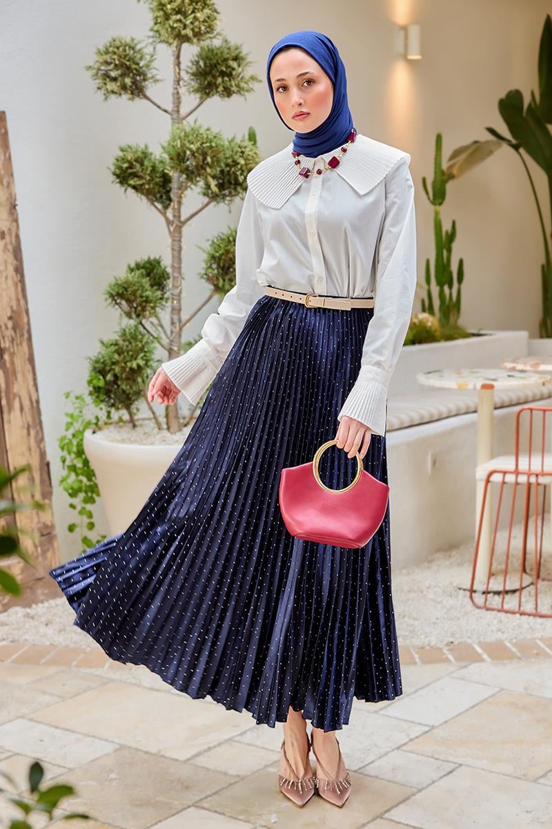 Taşlı Kraş Etek Lacivert