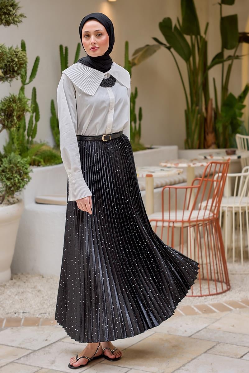 Taşlı Kraş Etek Siyah